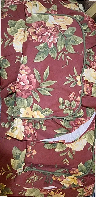 4pc Set Waverly Comforter KING Floral Manor Burgundy Yellow Std Shams Bed Skirt