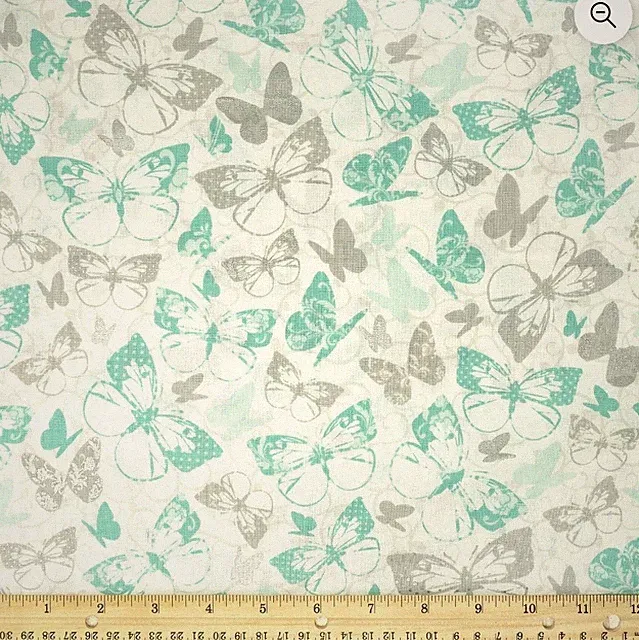 Butterflies Aqua Silver Gray Waverly 100% Cotton Fabric 42" X 2 Yards