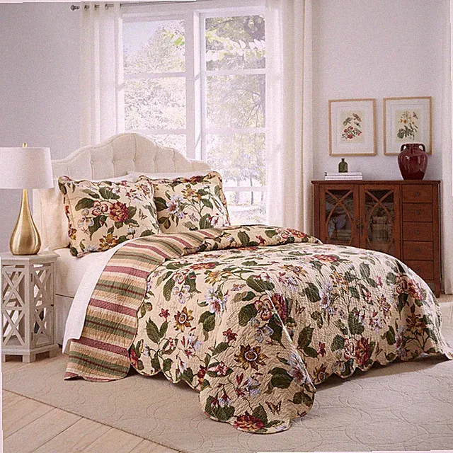 Laurel Springs Modern Farmhouse Floral 3-Piece Reversible Quilt Bedding Bed Spre