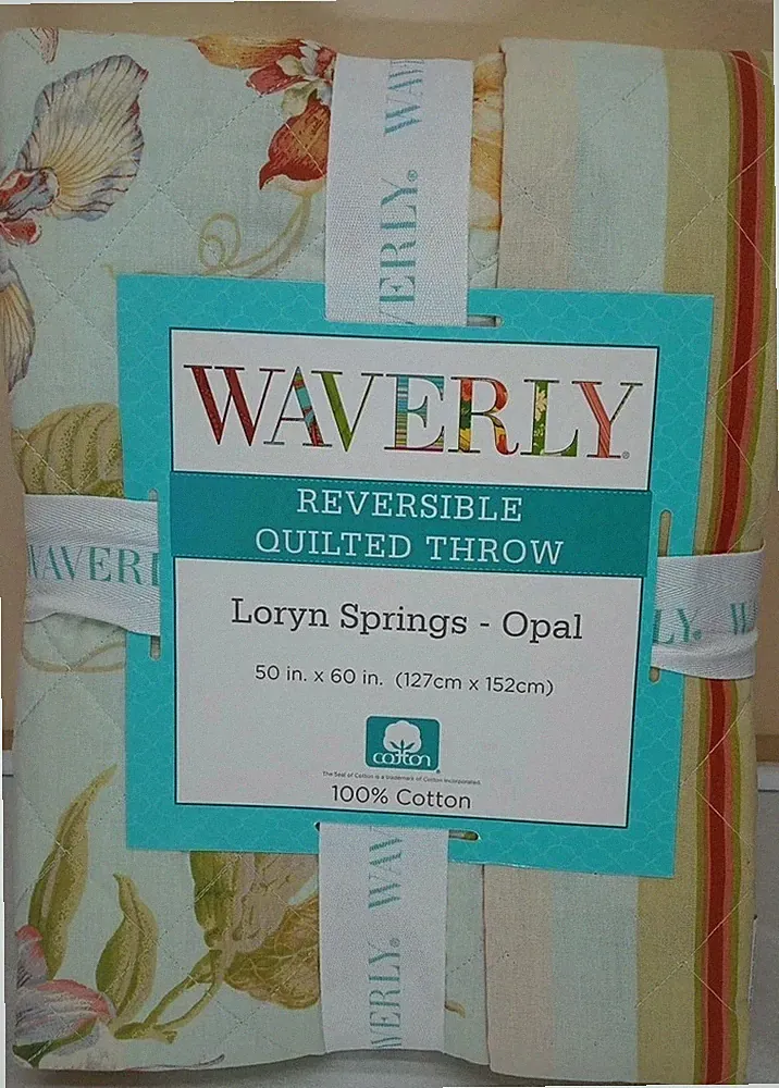 NEW Waverly Throw Blanket Loryn Springs - Opal 50X60 Reversible Quilted Cotton
