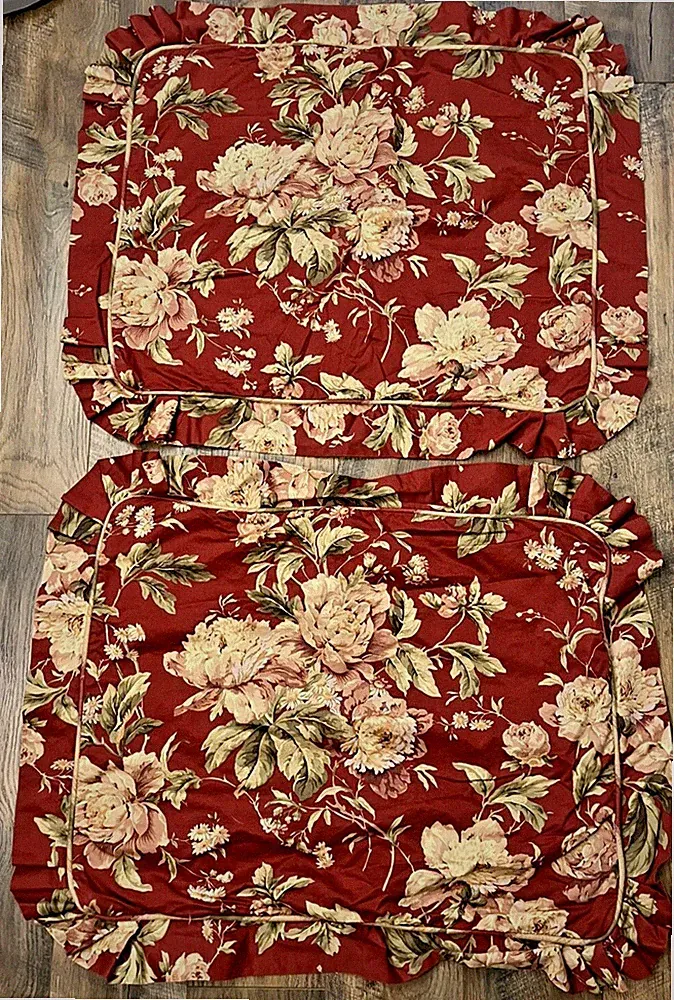 Pair Waverly Forever Yours Floral Peonies Merlot Pillow Shams Ruffle