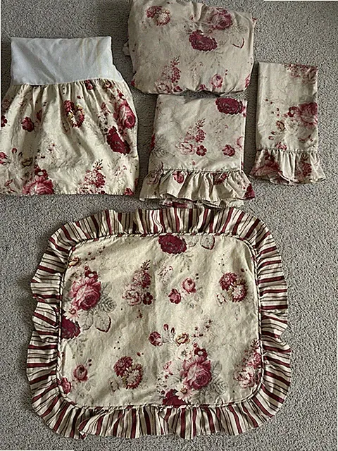 RARE Vtg Waverly Queen Garden Norfolk Rose 5 Pc Full/Queen Sheet Set With Skirt
