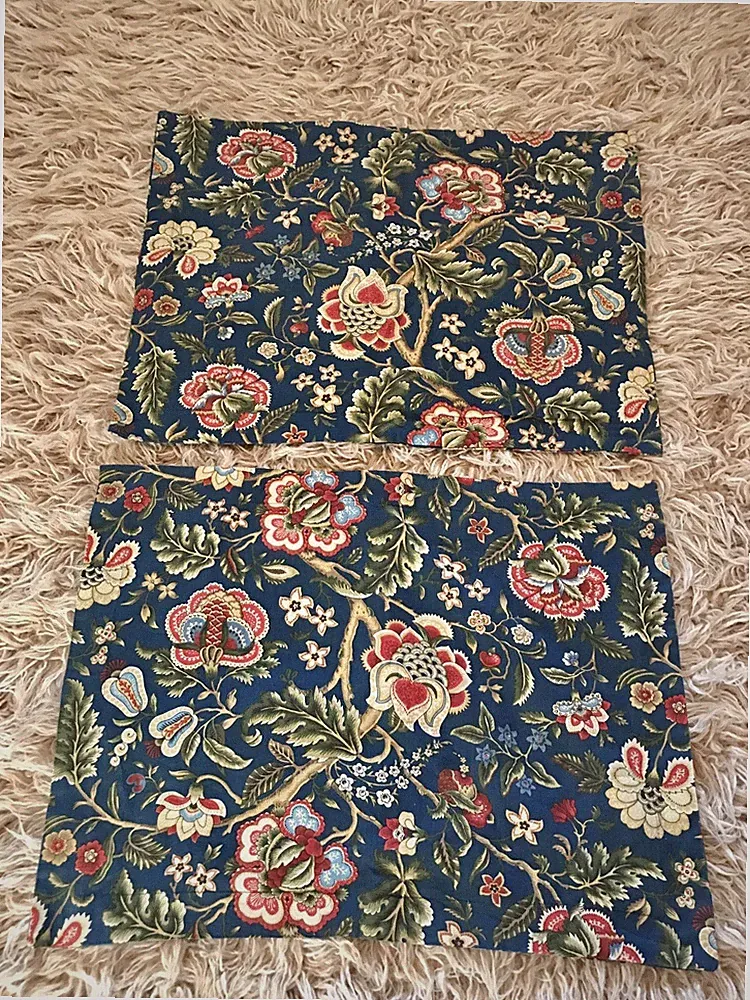 Set (2) WAVERLY Type Blue FLORAL Pillow SHAMS Camellia 28”x22”Jacquard Pattern