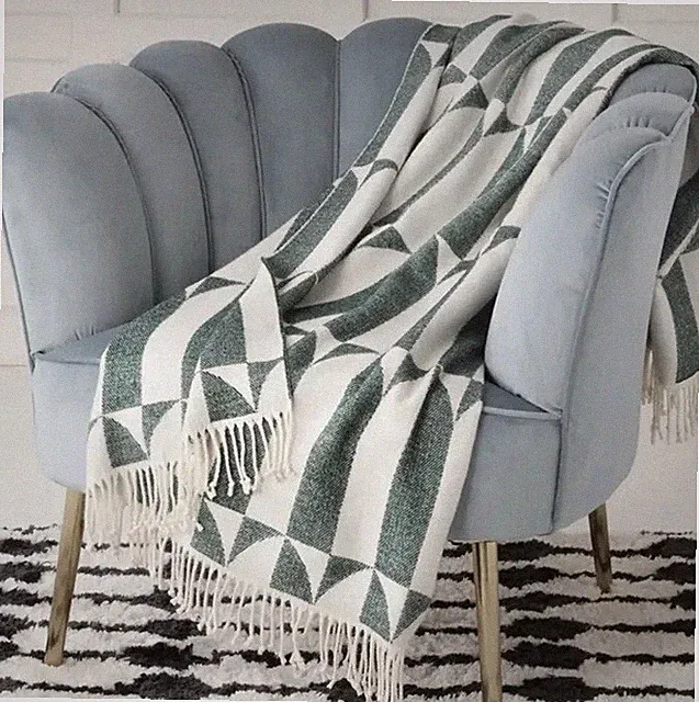 The Novogratz Waverly Tile Throw Blanket in Green 50"W x 60" L Damaged!