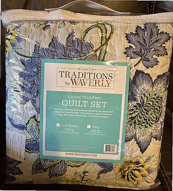 Traditions By Waverly Full Queen Size Floral 3 Piece Quilt Set Blue & White NWT