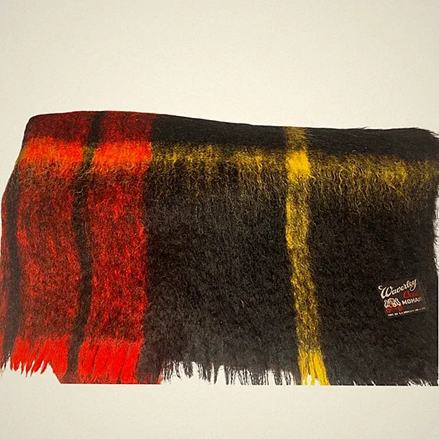 Vintage red, black, yellow tartan plaid Mohair throw blanket Waverly Creek