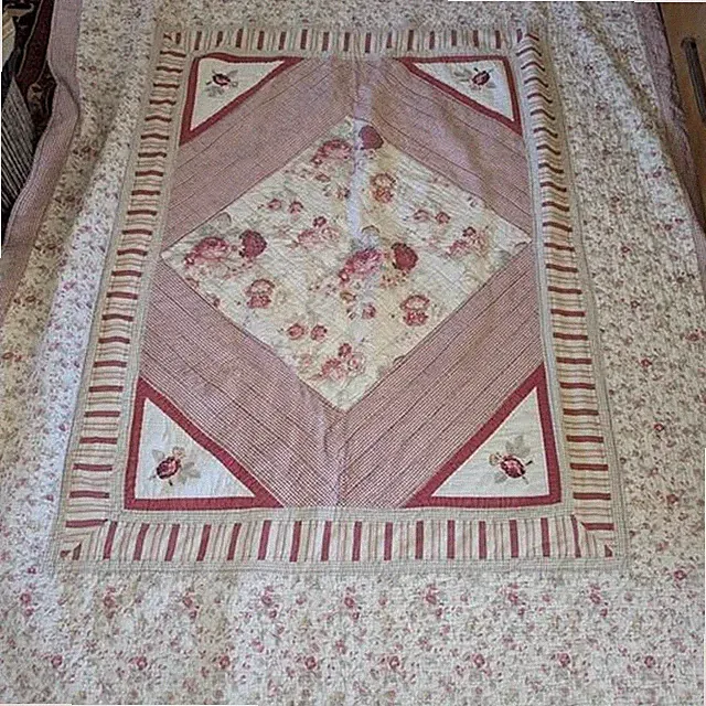 Vintage Waverly Floral Rose Patchwork Quilt Decorative Throw Blanket 82"x65