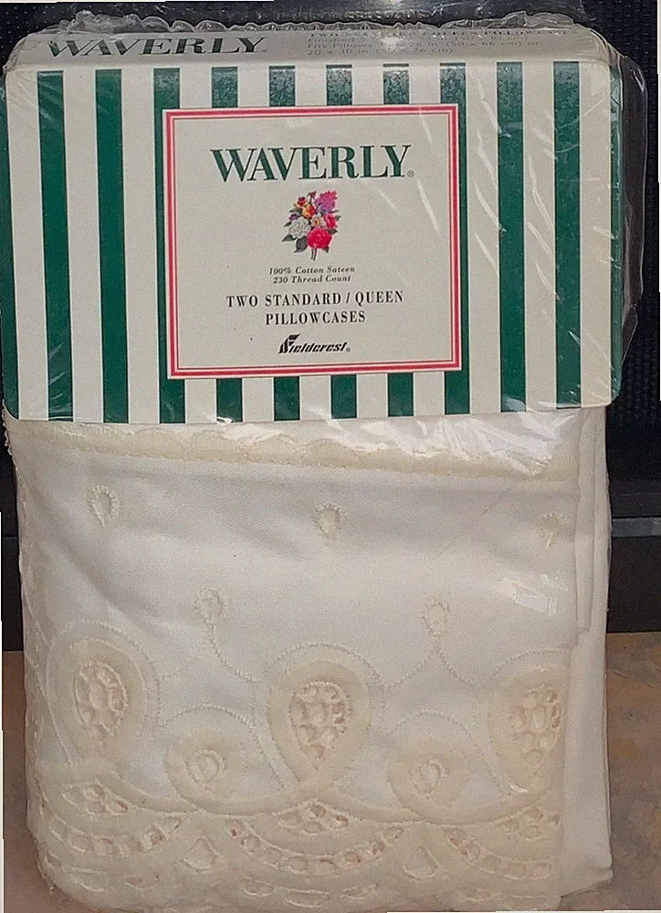 Vintage Waverly Heirloom Lace Queen Pillowcases~Ecru~100% Cotton Sateen~New