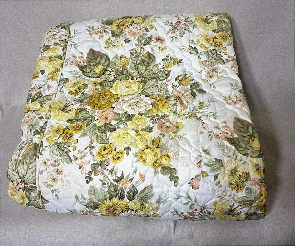 Vintage Waverly Twin Comforter Floral Chintz Yellow Green Quilted USA Cottage