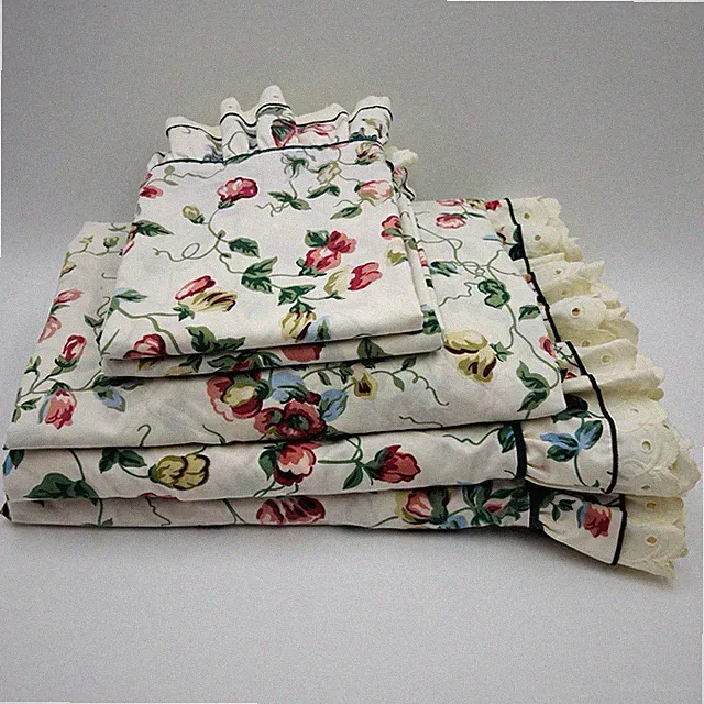 VTG 90s Waverly Belle Haven 5PC Queen Sheet Set Ruffle Floral Eyelet Rose Garden