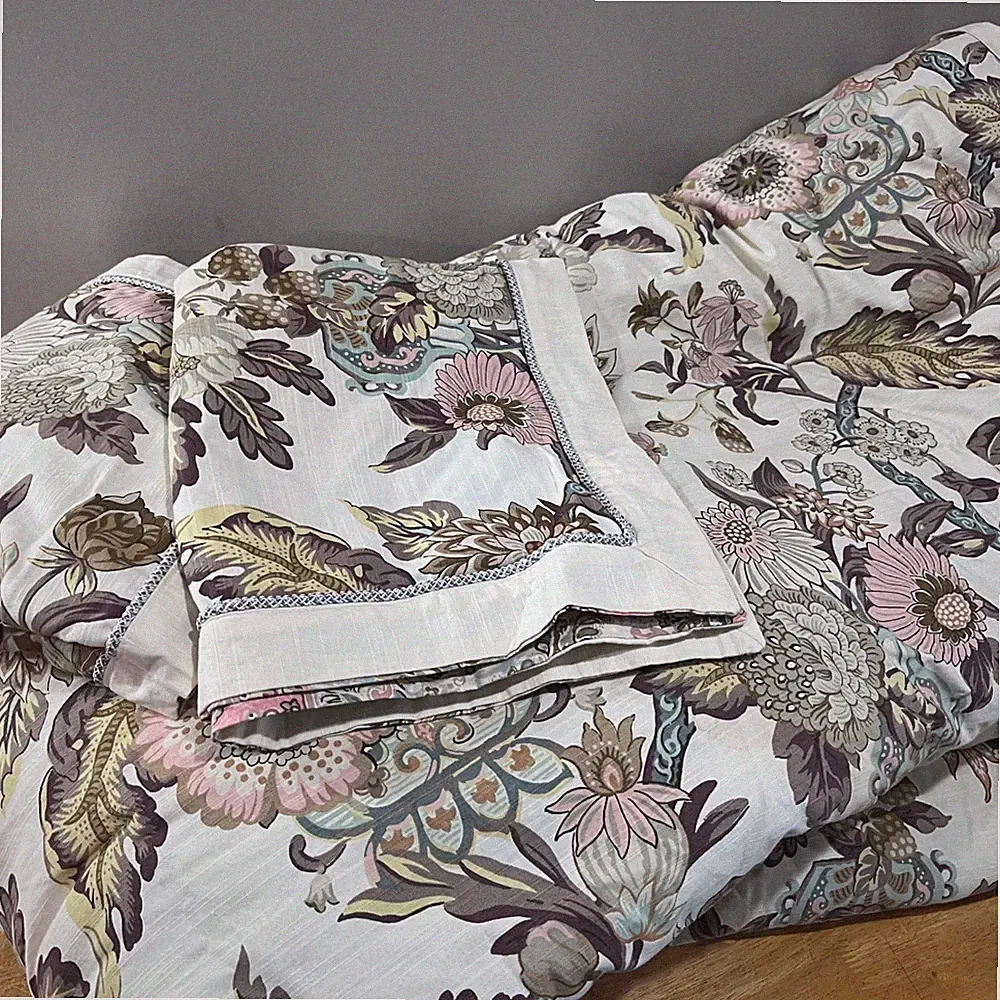 Vtg Waverly Queen Comforter Set Reversible Floral Damask Pink Sage Cottagecore