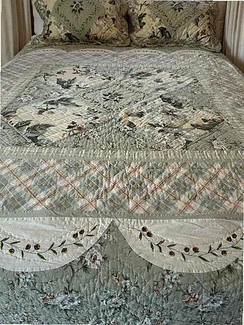 Vtg Waverly Quilt Coverlet Sham Set Full Size Garden Room Floral Magnolia Cotton