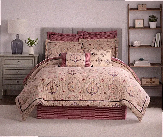 Waverly 6 Piece Comforter Queen Set “Castleford “ Beige Vintage Reversible New