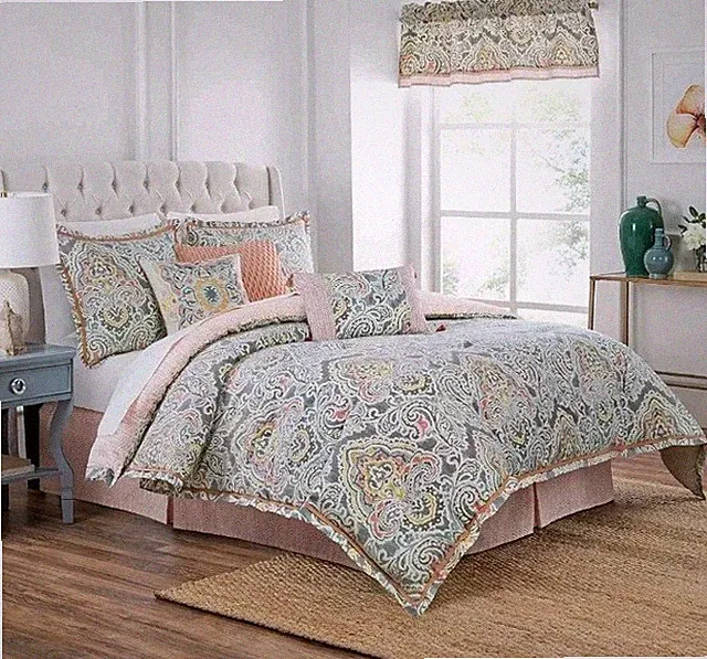 Waverly Artisanal 4 Piece Reversible Comforter Set -100% Cotton - Queen