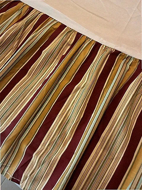 Waverly Bedskirt KING Striped Burgundy Gold Blue Cotton VINTAGE