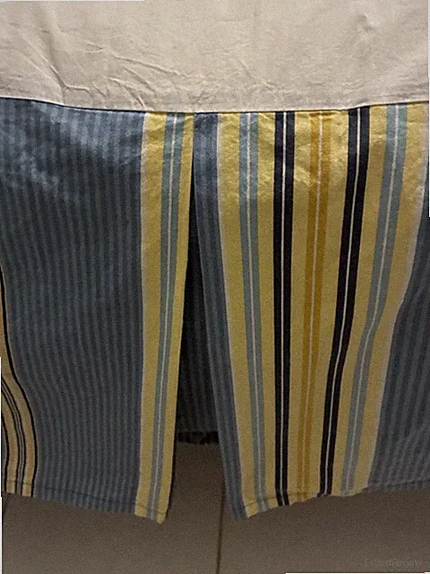 Waverly Bedskirt QUEEN Striped Blue Yellow Cotton Tailored Vintage