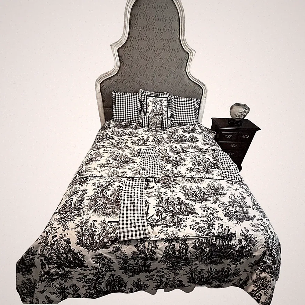 Waverly Black White Toile Queen Comforter Set French Country Pillows Cottage 8PC