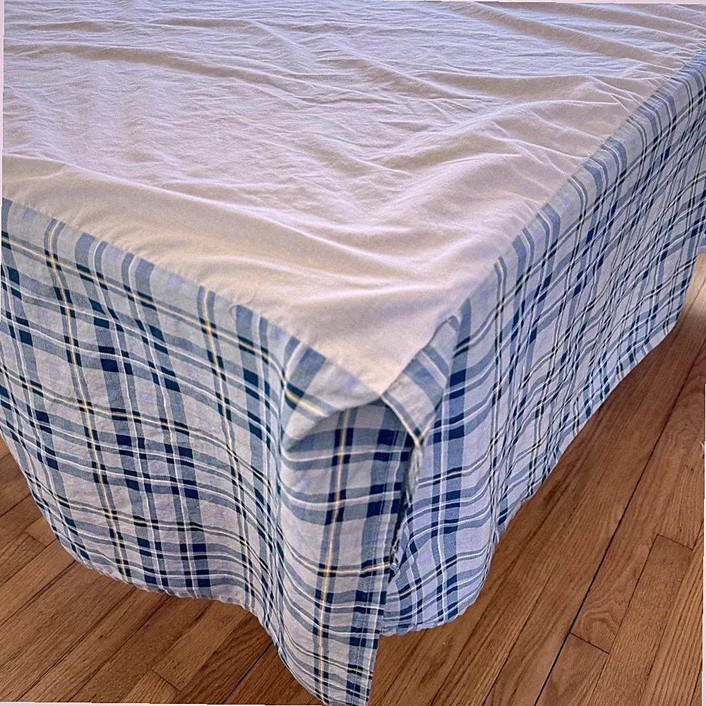 Waverly Blue Yellow Tartan Plaid Full/ Queen Bed Skirt Dust Ruffle