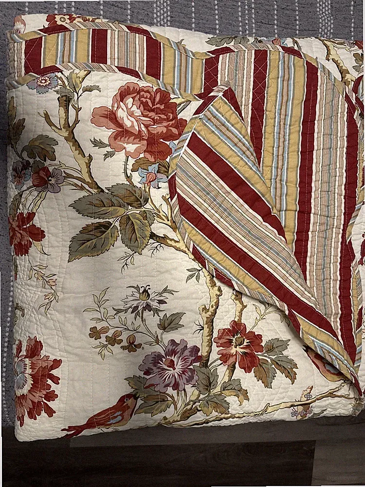 Waverly Charleston Chirp Reverses scalloped Birds Toile cottage farm Full Queen
