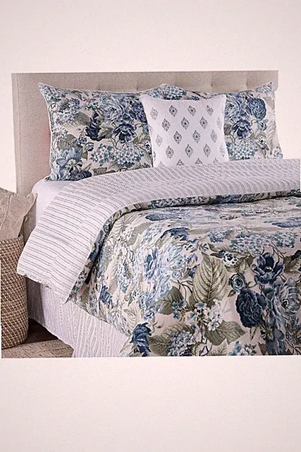Waverly Floral Cotton Comforter & Sham Set with Dec Pillow Dusty Blue