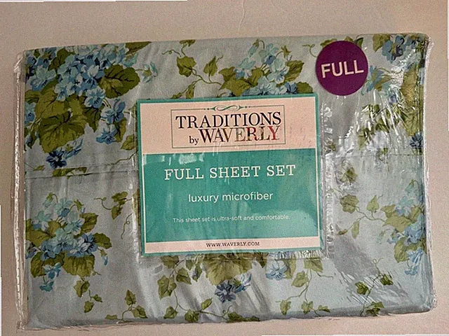 Waverly Full Size Sheet Set BLUE Sweet Violets Floral Sheets + 2 Pillowcases NIP
