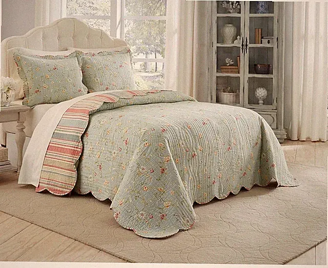 Waverly Garden Glitz Modern Farmhouse Floral 3piece Reversible BedSpread Queen