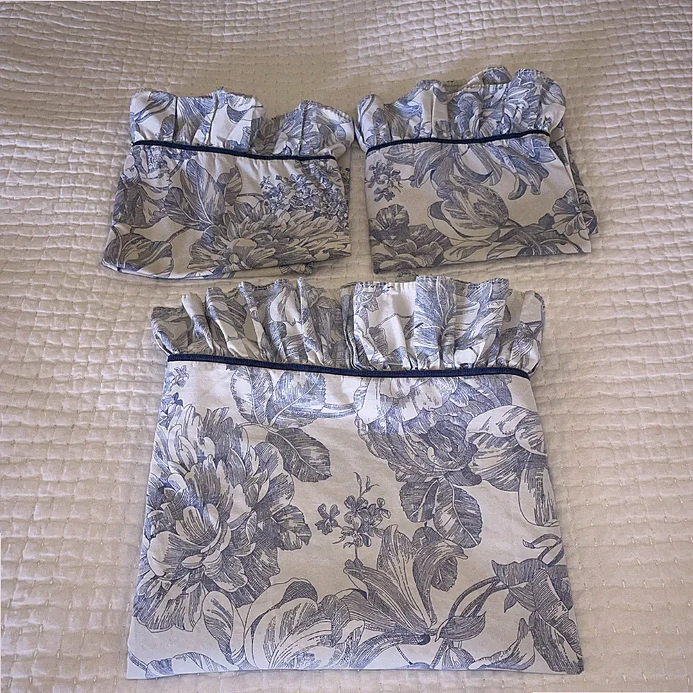 Waverly Garden Room King FLAT Sheet & 2 PILLOWCASES Heirloom Blue Floral Toile