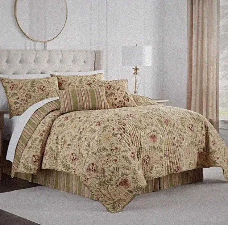Waverly Imperial Dress Antique Floral 4pc Quilt Bedskirt & Shams Set Queen NIP