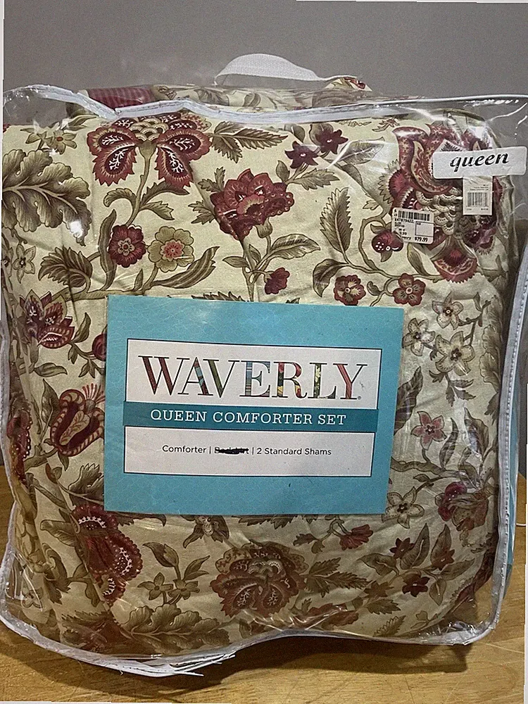 Waverly Imperial Dress Brick Queen Comforter Shams Red Jacobean Floral Gold