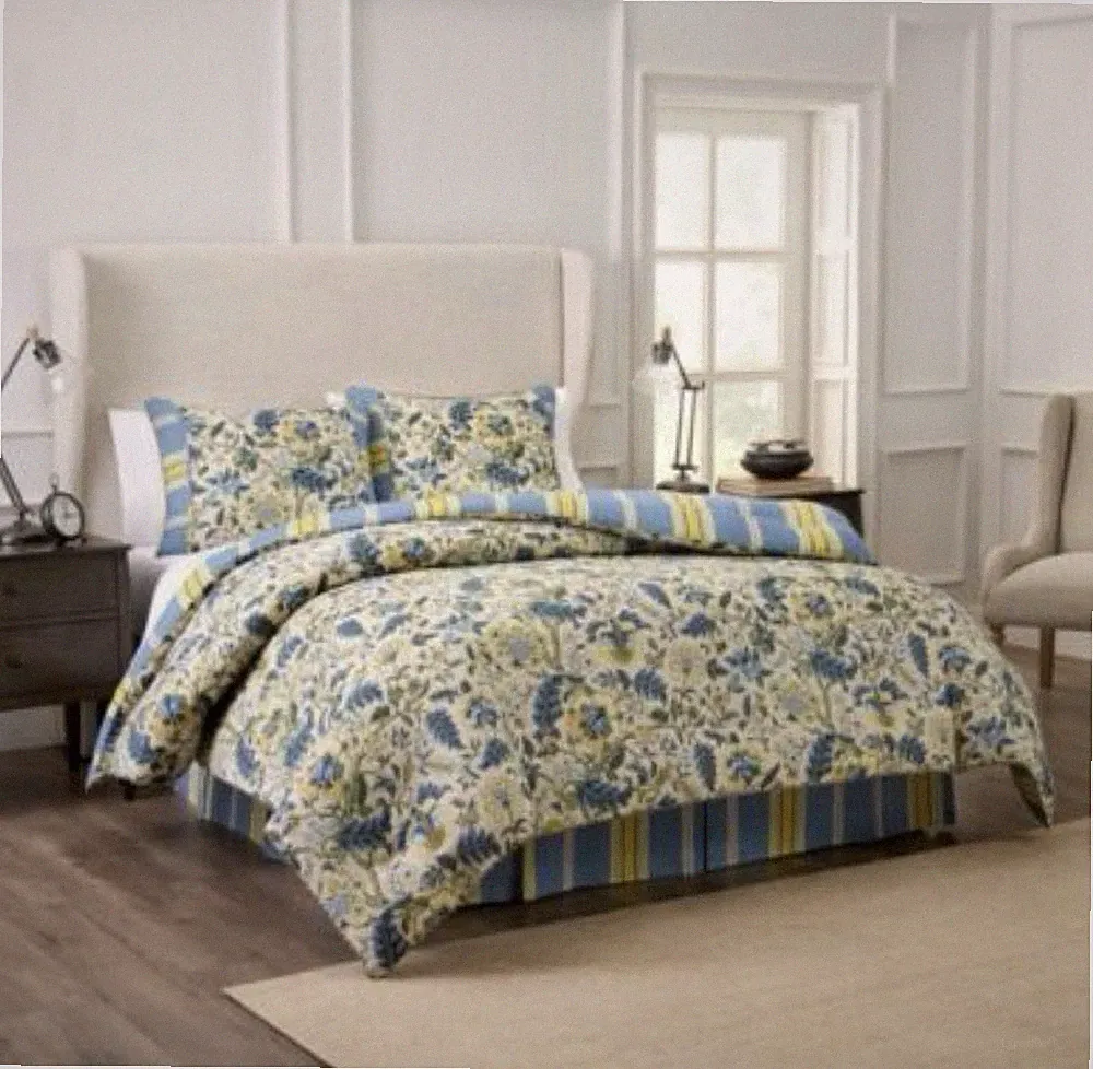 Waverly Imperial Dress Porcelain Jacobean Floral QUEEN Comforter Skirt Shams Set