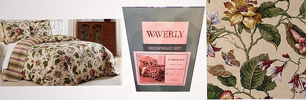 WAVERLY Laurel Springs Parchment Modern Farmhouse Quilt Bedspread Shams Set F/Q