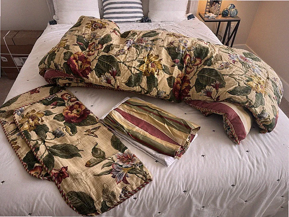 Waverly Laurel Springs Parchment Queen Comforter 4 pc Set Shams Bedskirt Floral