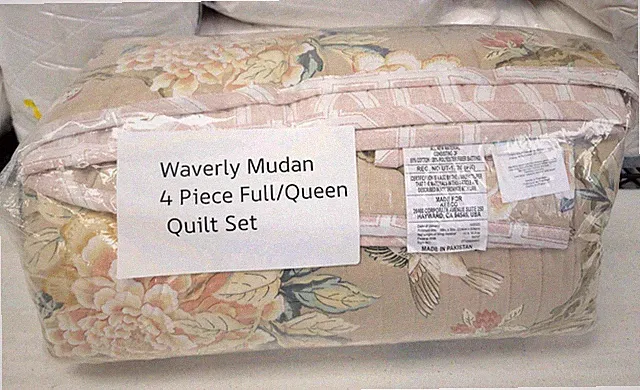 Waverly Mudan 3Pc Full/Queen Quilt Set Floral Birds- Taupe