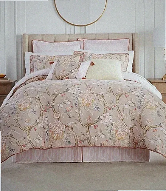 Waverly Mudan Beige Floral FULL/QUEEN Comforter Set 4Pcs Peony Gardens RARE