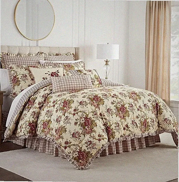 Waverly Norfolk Modern Farmhouse Floral 4pc Tea Stain Quilt Set King NIP