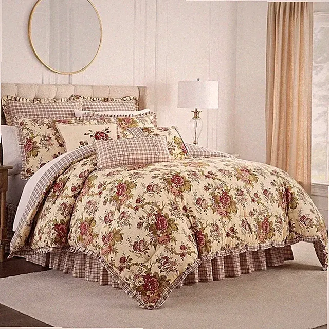 Waverly Norfolk Modern Farmhouse Tea Stain Floral King Comforter Set 4Pc