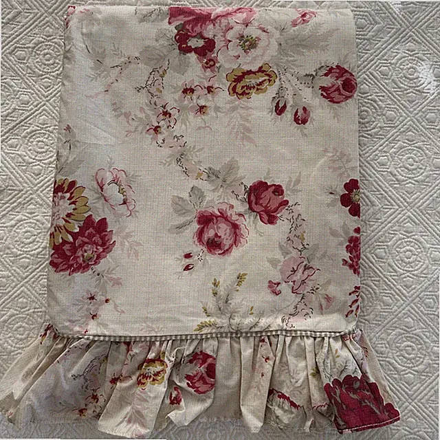 Waverly Norfolk Rose Garden Room Rose Cottage Chic Ruffled Flat Sheet Queen NWOT