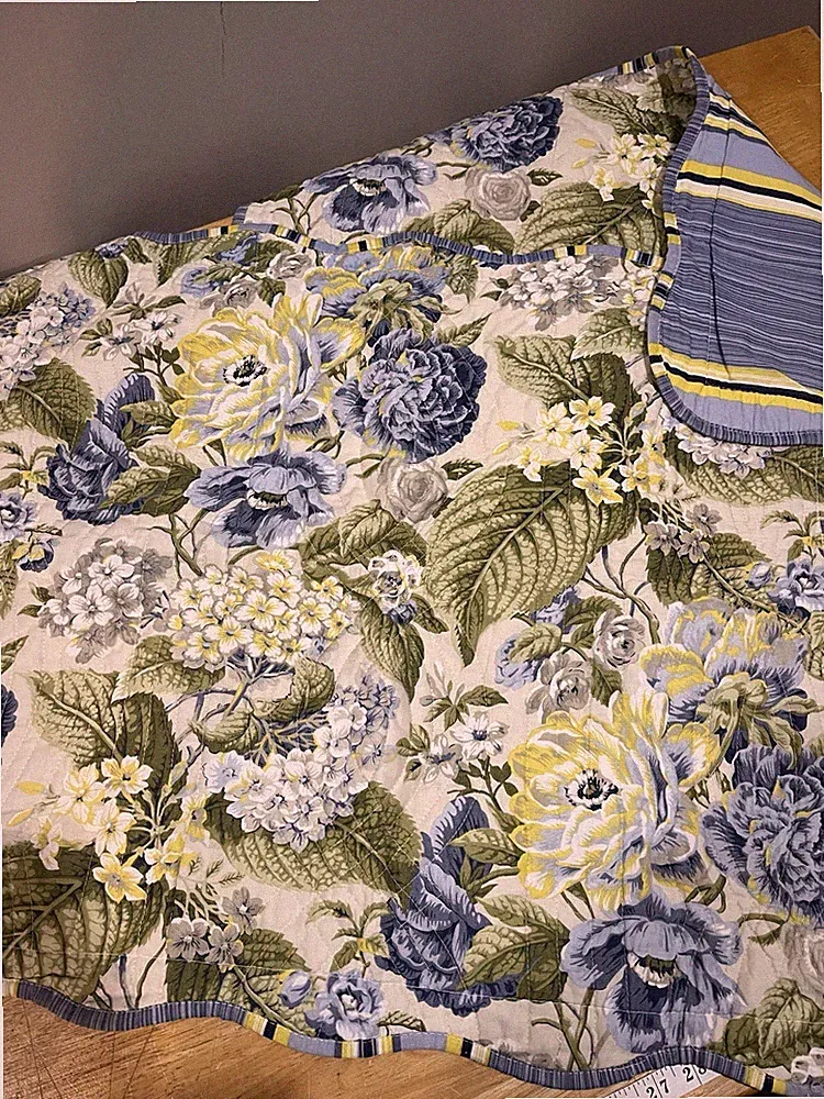 Waverly Pillow 2 Shams Blue Yellow Florals Flourish Hydrangeas Stripes