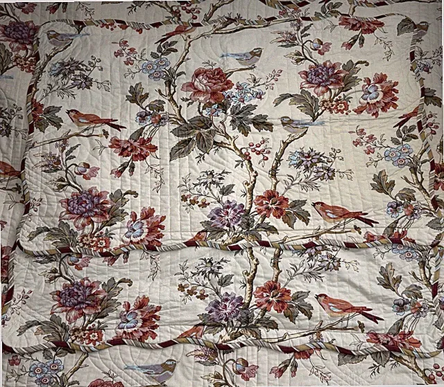 Waverly Quilt Set KING Charleston Chirp Papaya Shams Botanical Birds Bedspread