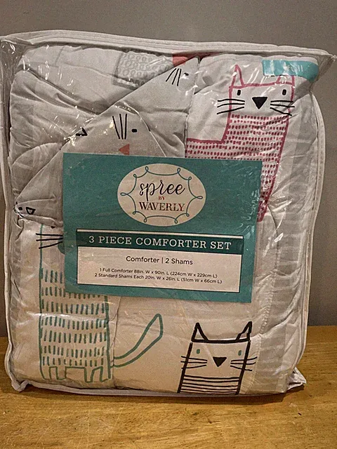Waverly Spree Kids Comforter Set Cats Kitten 3 Pieces Drawing Kitty City Smoke