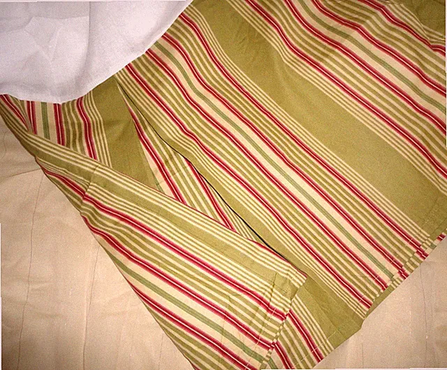WAVERLY SWEETWATER STRIPE GREEN RED CREAM (1) King BEDSKIRT 15” split